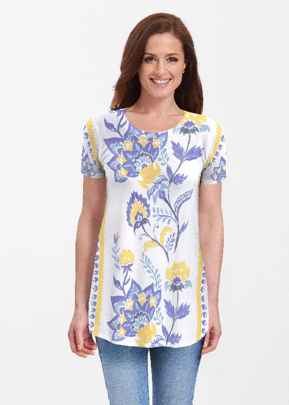 women's tops for those who want to show off their figure in a flattering wayBohemian Chintz Yellow (7898) ~ Short Sleeve Butterknit tunic