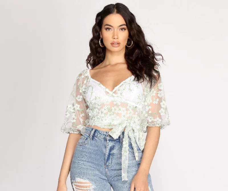 women's tops for bridal showers and baby showersEffortlessly Embroidered Floral Crop Top