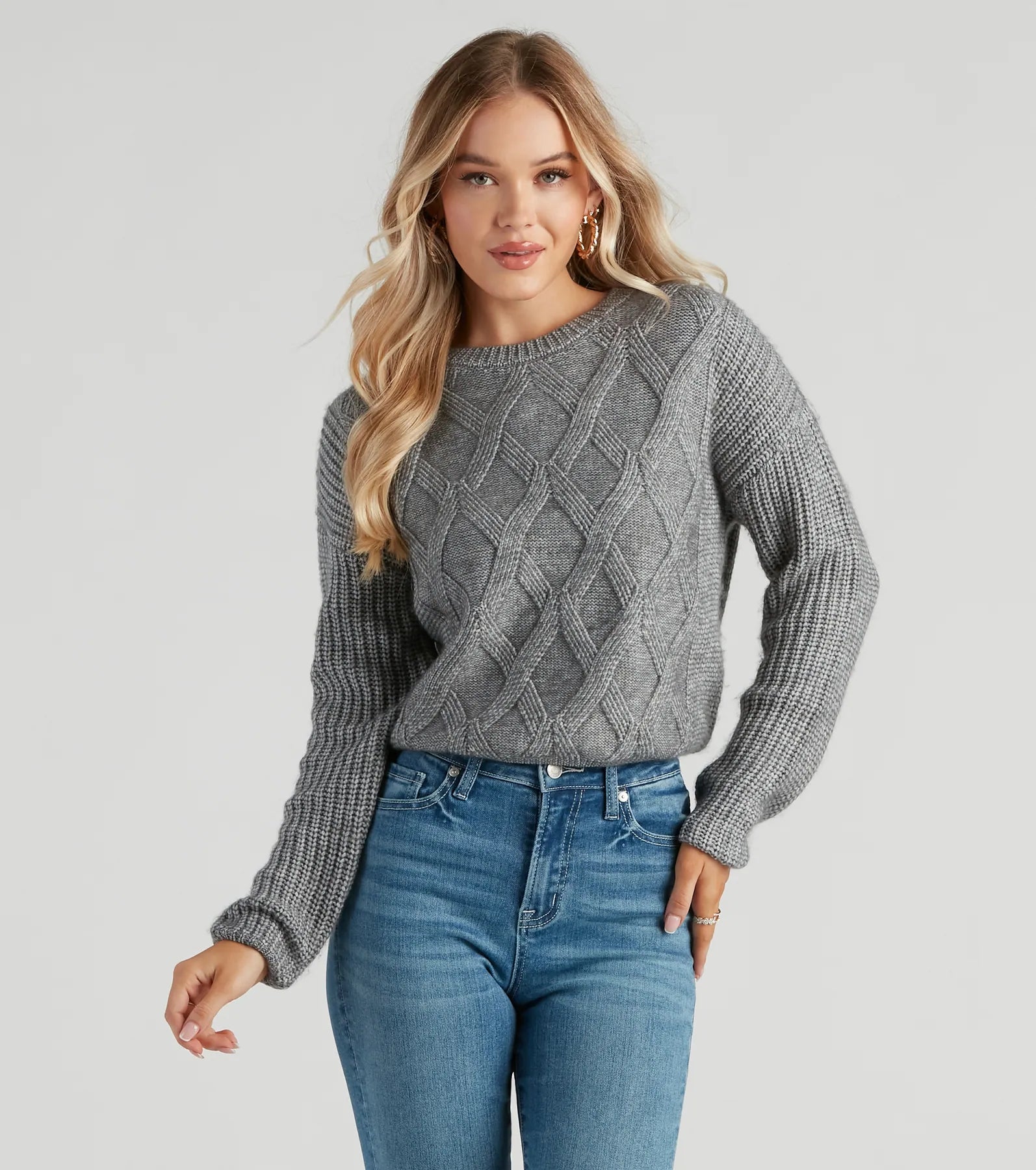 Stylish Trendy Pullover SweatersCable Knit Vibes Crop Sweater