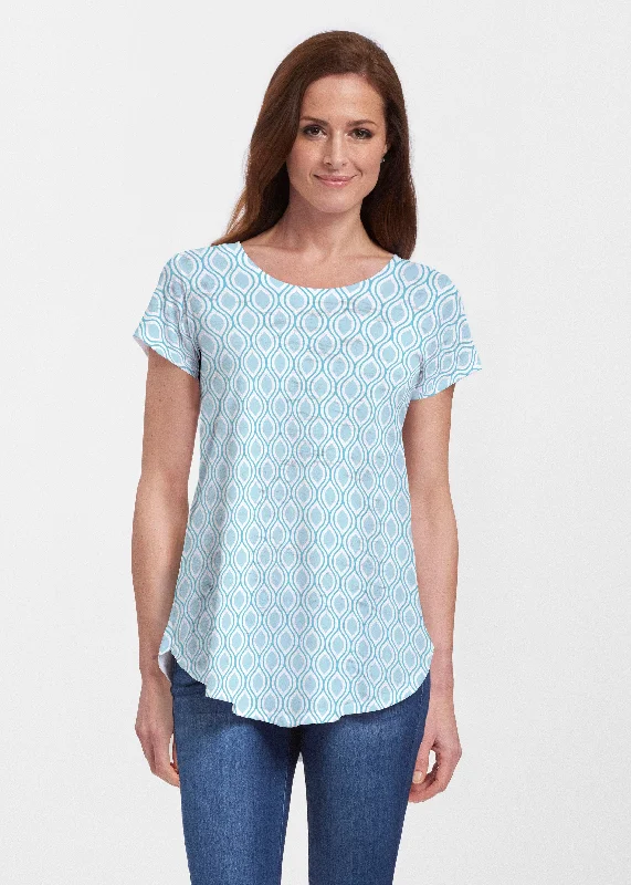 women's tops for those who want to add a touch of elegance and sophistication to their everyday wearWaves of Sherbet (25072) ~ Short Sleeve Scoop Neck Flowy Tunic