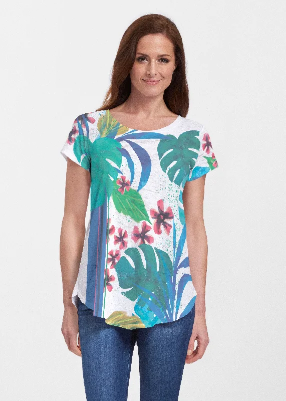 women's tops for those who seek both style and comfortJungle Stripe (17186) ~ Signature Short Sleeve Scoop Neck Flowy Tunic