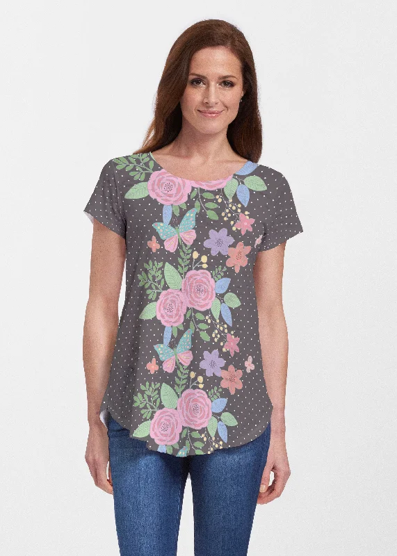 women's tops with built-in brasRosalyn (14298) ~ Short Sleeve Scoop Neck Flowy Tunic