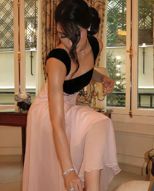 prom dresses with detachable sleevesElegant Straps Prom Dress Pink A Line Long Evening Dress Y7900