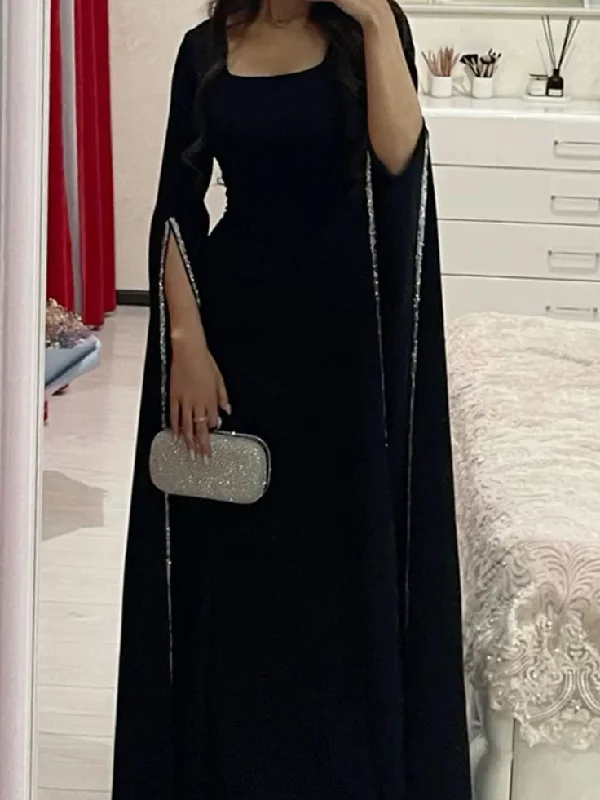 petite prom dressesCharming Black Long Sleeves Prom Dress,Black Evening Dress Y7089