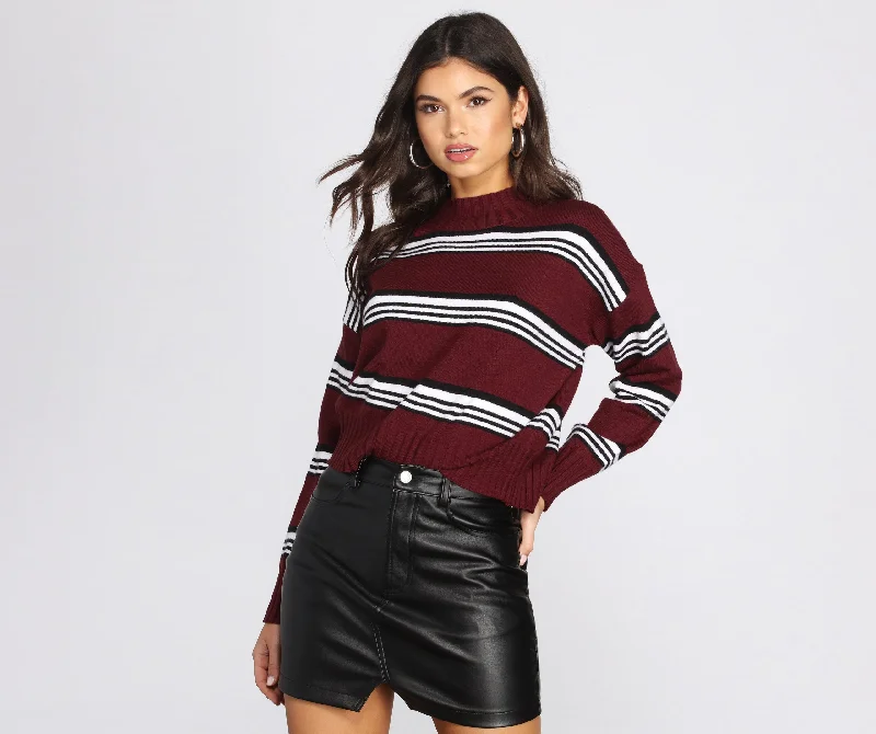 Women's SweatersStripe The Way Mock Neck Sweater