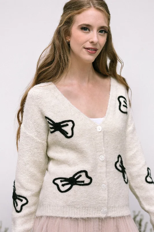 Wholesale Chunky SweatersMary Bow Embroidered Cardigan