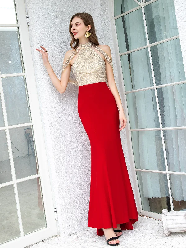 high-slit prom dressesNumbersea Mermaid / Trumpet Max Chiffon Beaded Luxurious Sexy Formal Evening Dresses Sleeveless Floor Length Prom Dresses