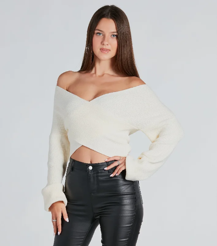 Designer SweatersWarm Up Wrap-Front Ribbed Knit Sweater