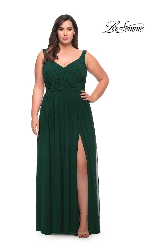 prom dresses for pear shapesRuched Empire-Waist Long La Femme Plus Prom Dress