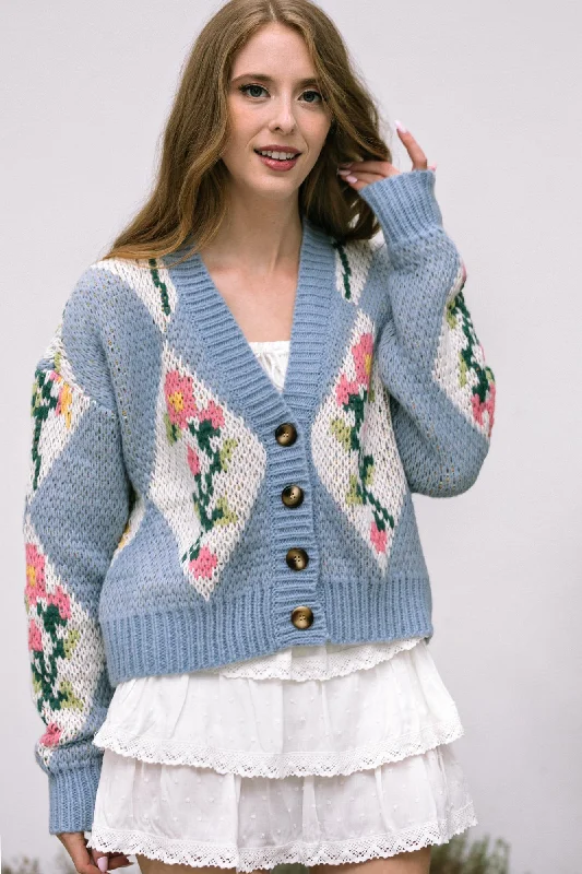 Stylish Flannel SweatersMarlow Floral Buttoned Cardigan