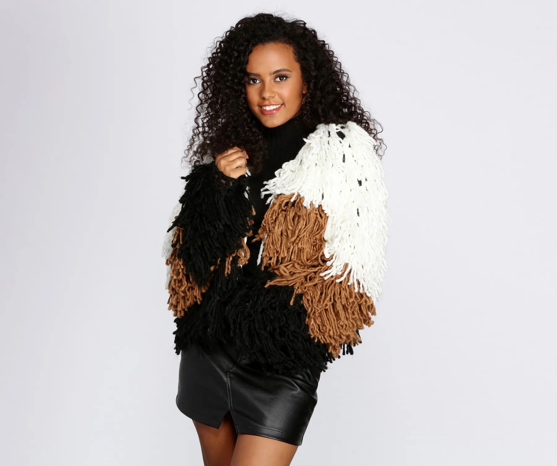 Plus-Size Pullover Chunky SweatersColorblock Shaggy Cardigan