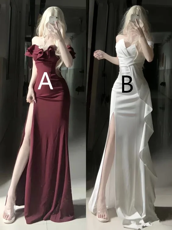 empire waist prom dressesCharming Mermaid Prom Dress With Slit and Off Shoulder Y7344