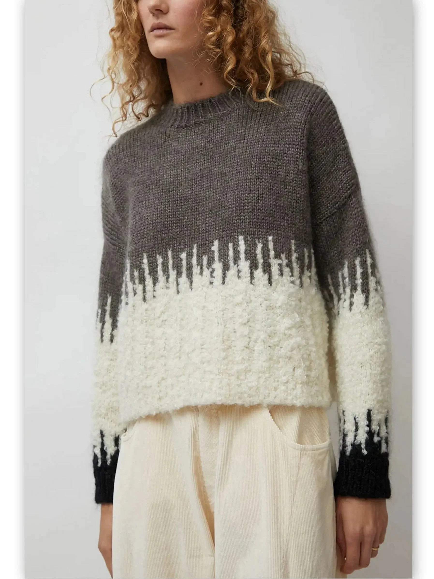 Oversized Cardigan SweatersTextured Crew-Neck Boxy Sweater