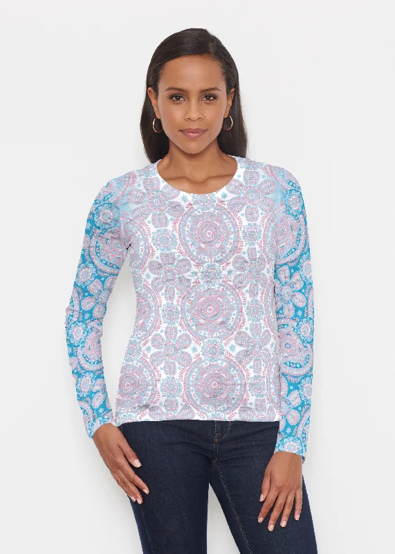 women's tops for cocktail partiesEtched Mod Blue (8033) ~ Signature Long Sleeve Crew Shirt