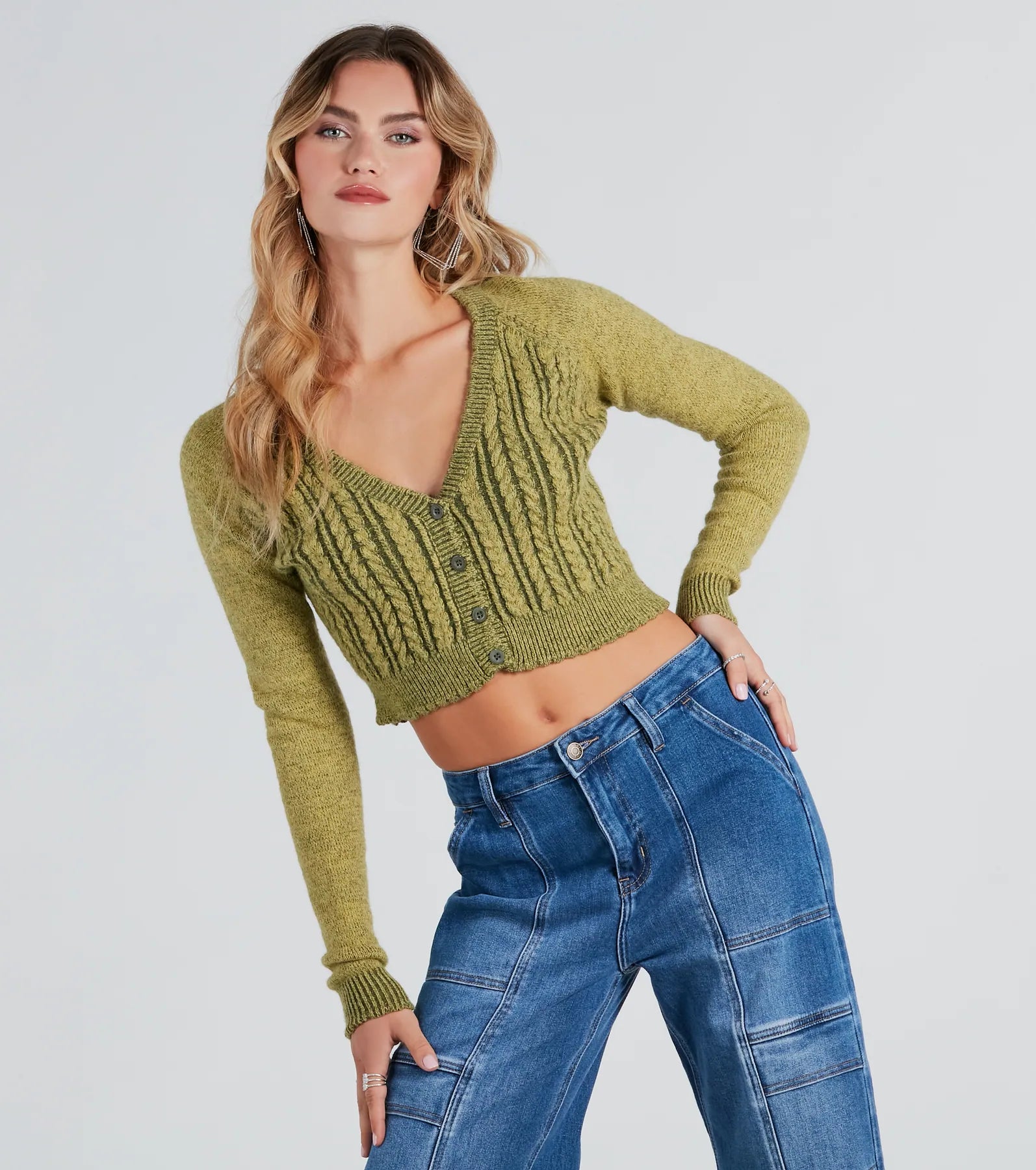 Knitted SweatersFashionable Cozy Cable Knit Crop Cardigan