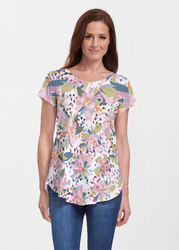 women's tops for summer festivalsFloral Leopard (7810) ~ Signature Short Sleeve Scoop Neck Flowy Tunic