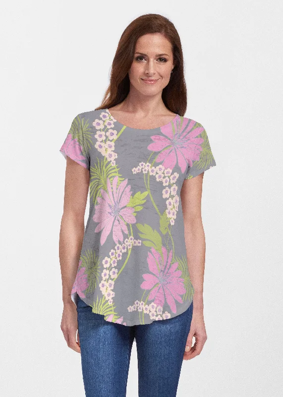 women's tops with ruffled hemsLeeLee (14304) ~ Short Sleeve Scoop Neck Flowy Tunic