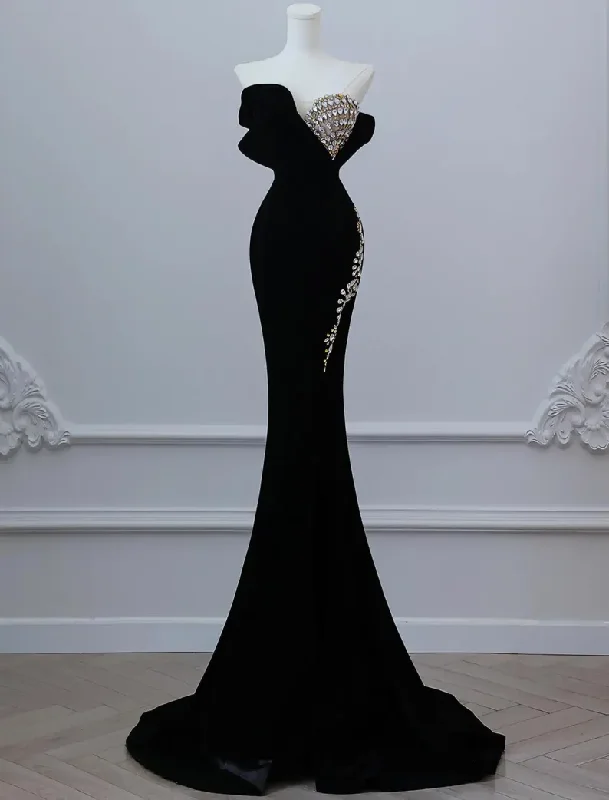 prom dress shopping tipsBlack Luxurious Velvet Beaded Evening Dress Long Prom Dress Y7675