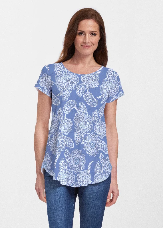 cropped women's topsFloral Sunshine (13533) ~ Short Sleeve Scoop Neck Flowy Tunic