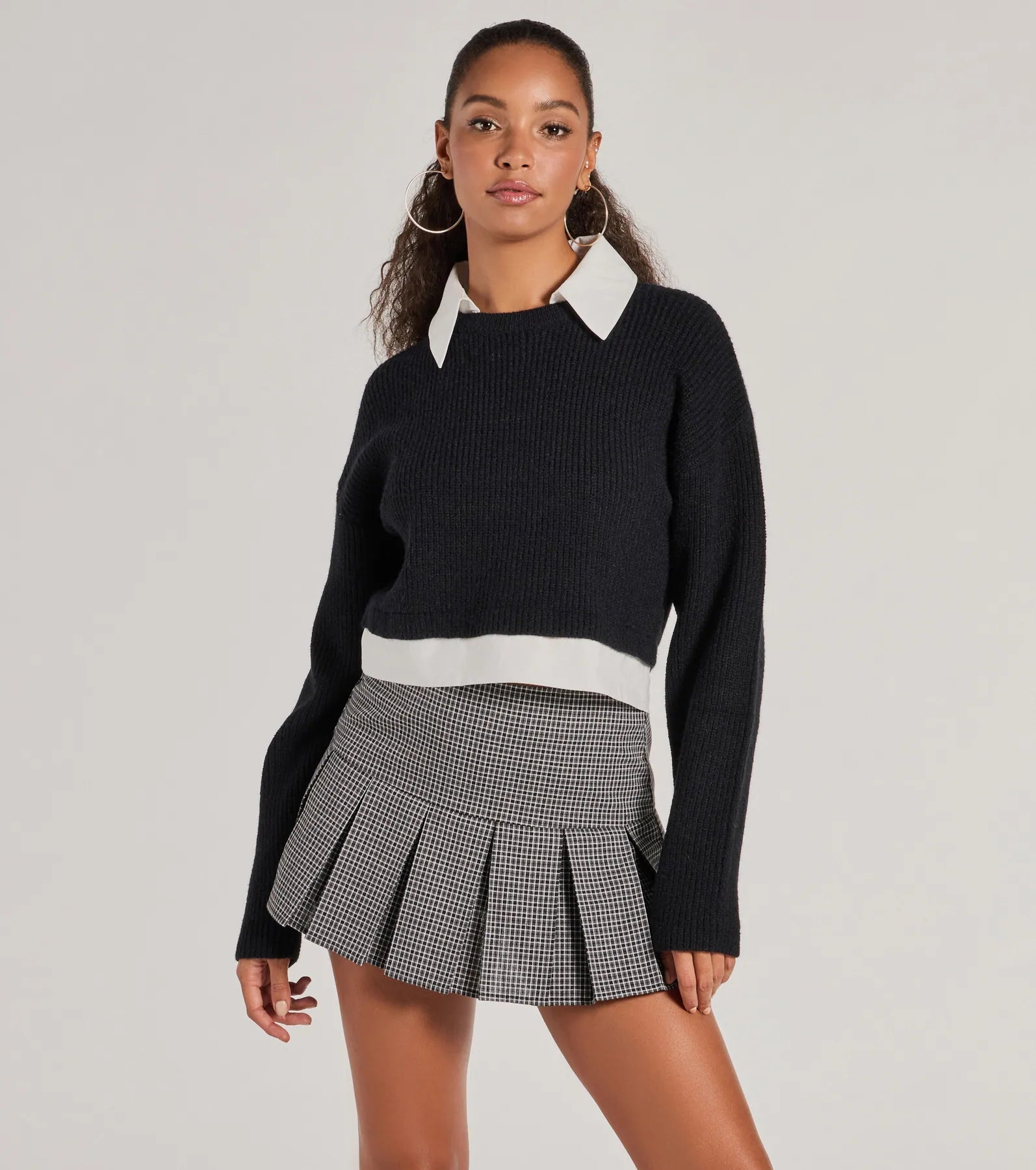 Flannel SweatersPreppy Aesthetic Collared Crew Neck Sweater