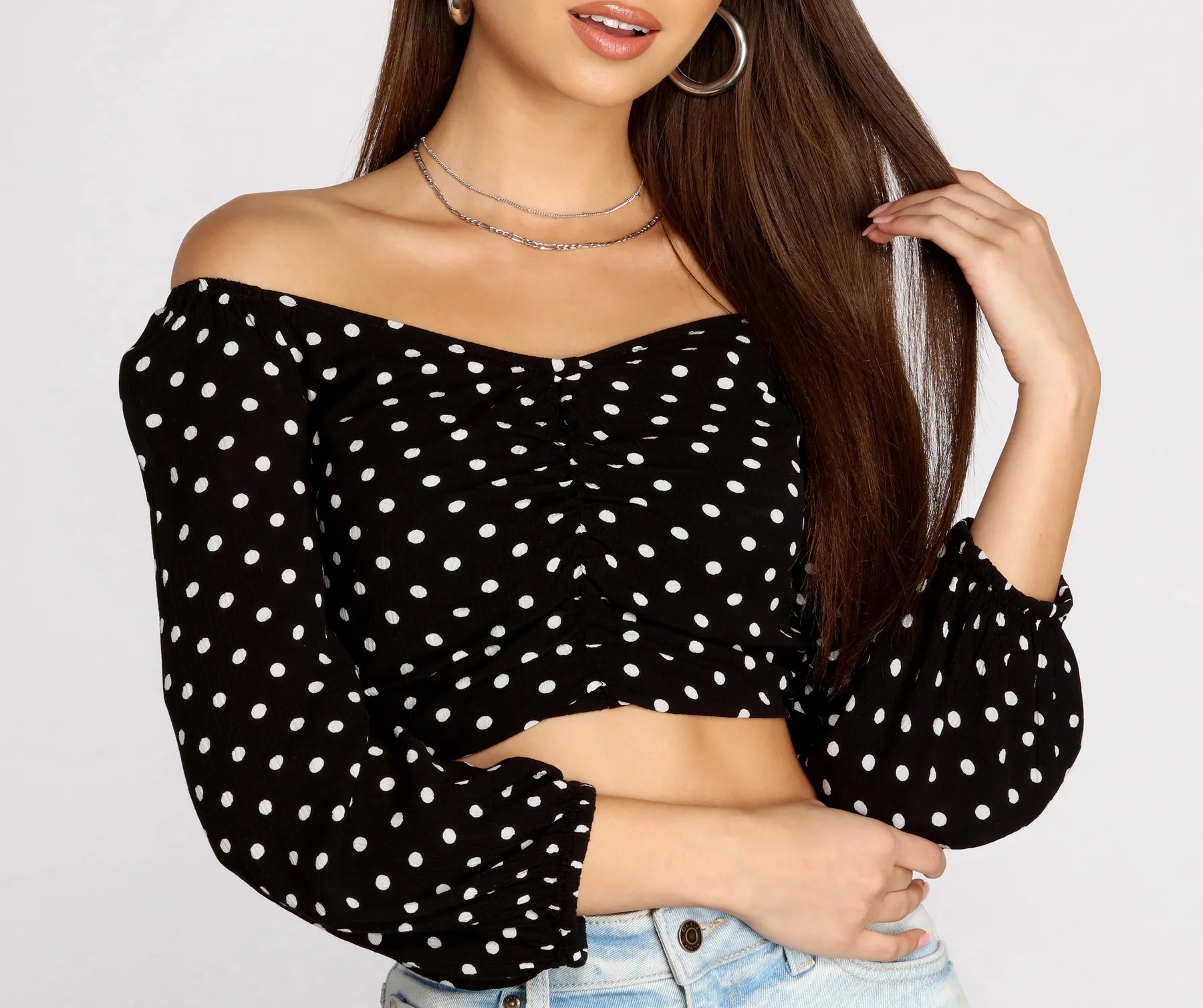 women's tops for those who want to stay updated with the latest fashion trendsPolka Dot Doll Ruched Crop Top