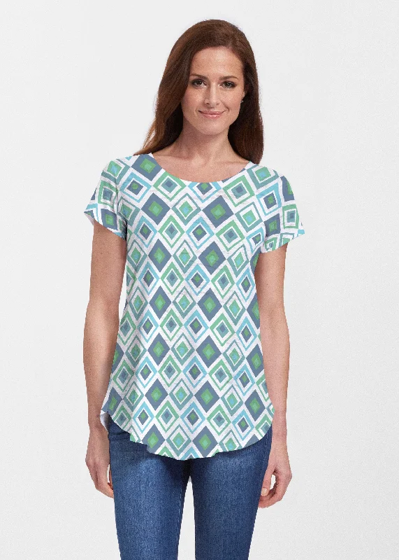 camisoles for womenCubed Blue (7807) ~ Signature Short Sleeve Scoop Neck Flowy Tunic