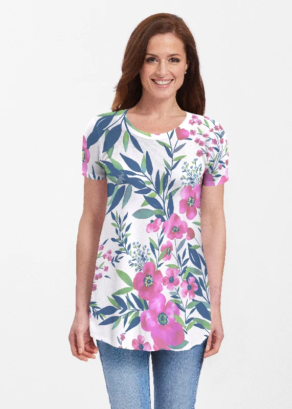 women's tops with embroidery detailsSummer Floral (13423) ~ Butterknit Short Sleeve Tunic