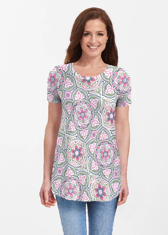 women's tops that offer a perfect blend of style, comfort, and affordabilityMandala Geo Blue (13503) ~ Short Sleeve Butterknit tunic