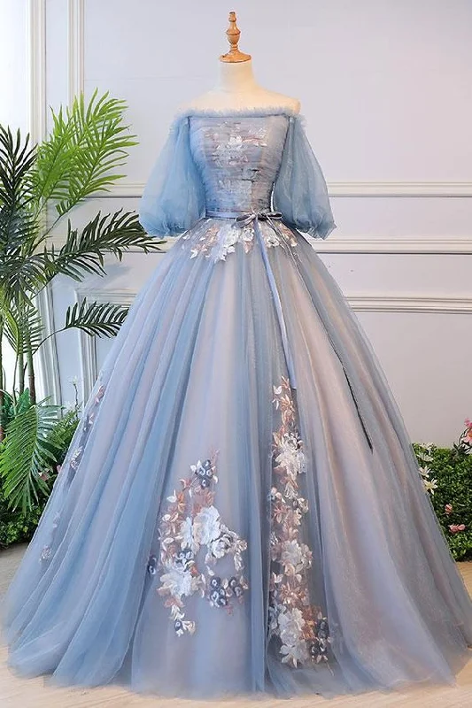 prom dress inspiration galleriesUnique blue tulle lace long prom dress, blue evening dress  S13770