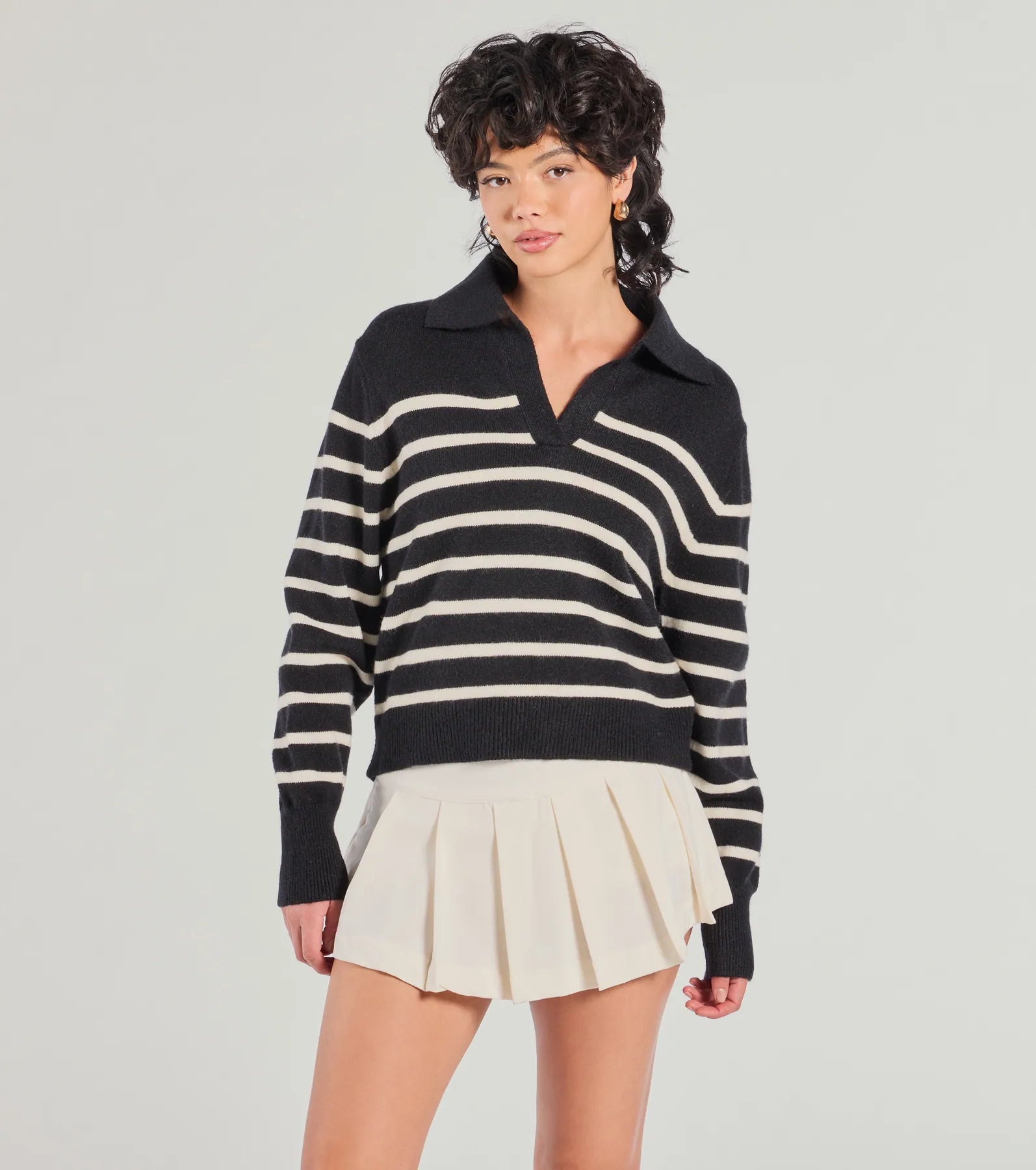 Retro SweatersStylish Stripes Collared Knit Sweater