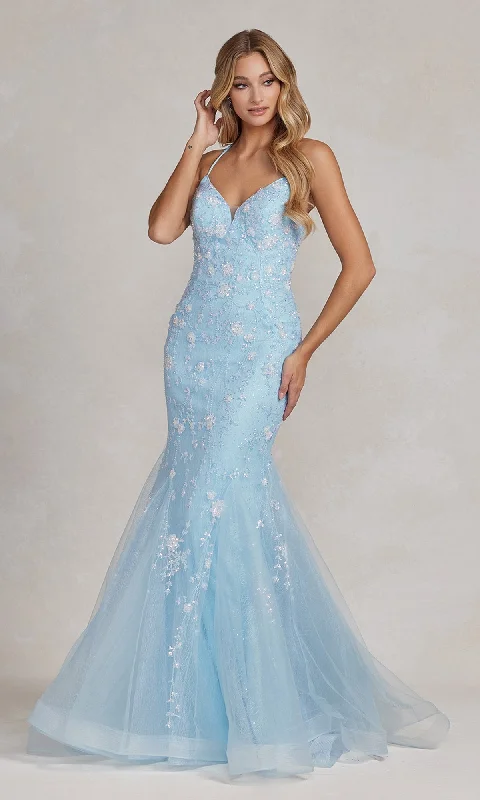 halter prom dressesV-Neck Mermaid Prom Dress with Floral Sequin Print