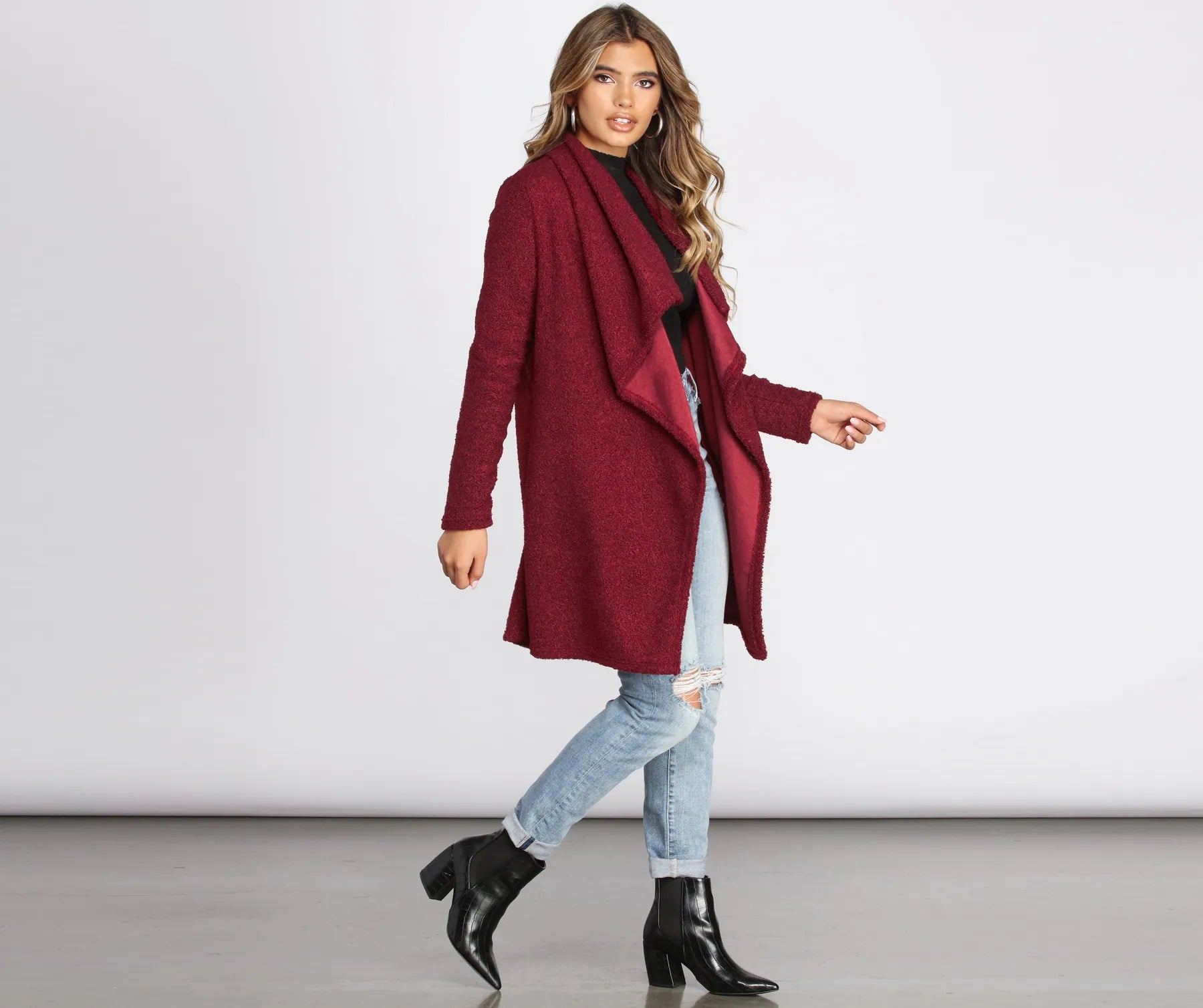 Fitted SweatersFaux Fur Draped Cardigan Jacket