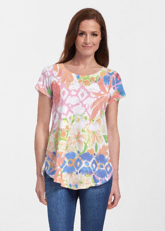 women's tops for minimalist aestheticsBali (17254) ~ Short Sleeve Scoop Neck Flowy Tunic