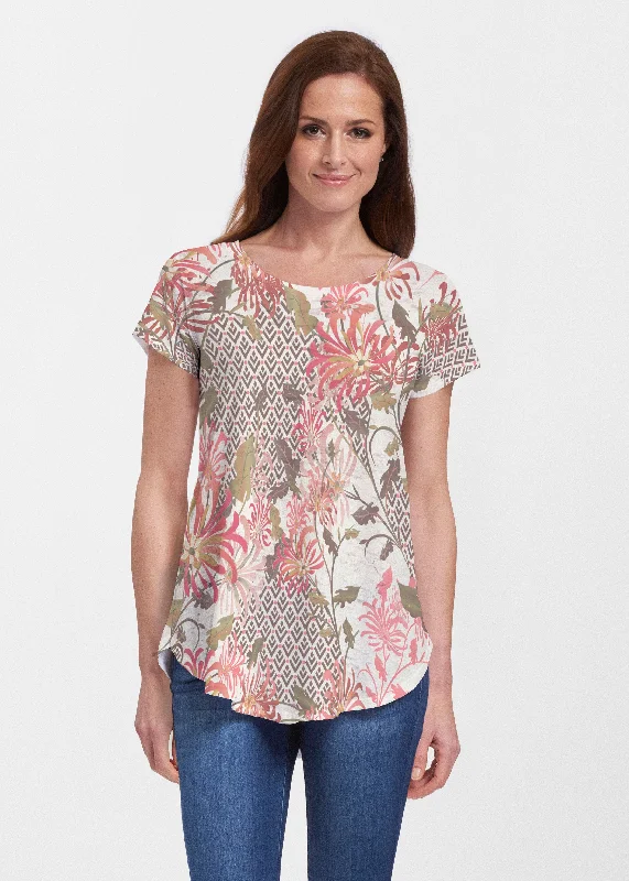 women's tops for business casual attireLucia Chocolate (8129) ~ Short Sleeve Scoop Neck Flowy Tunic