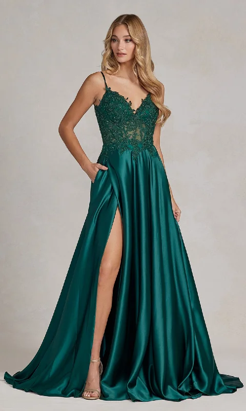 modern prom dressesFaux-Wrap A-Line Long Prom Dress with Corset