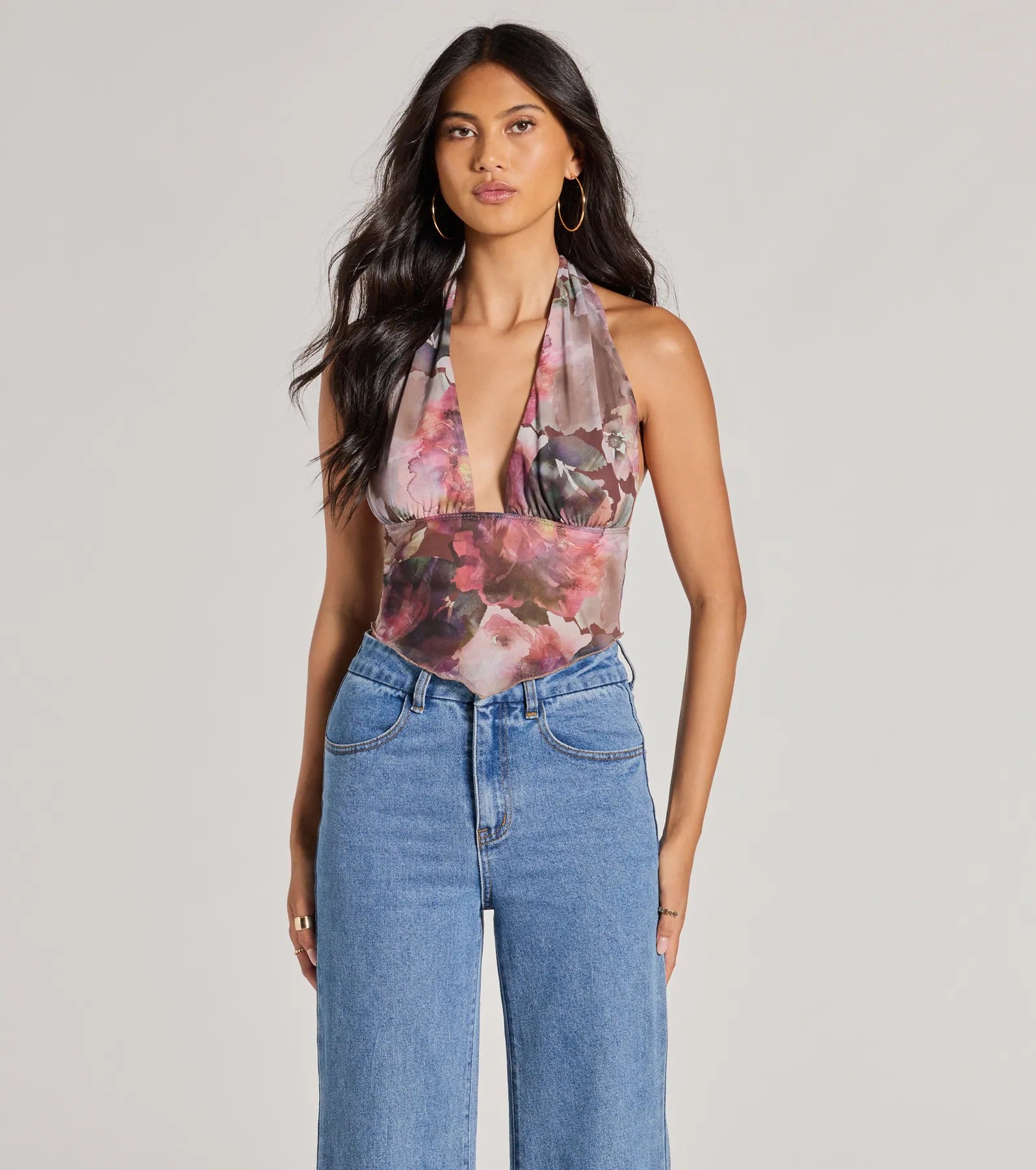 women's tops for casual FridaysSultry Impact Halter Abstract Floral Crop Top