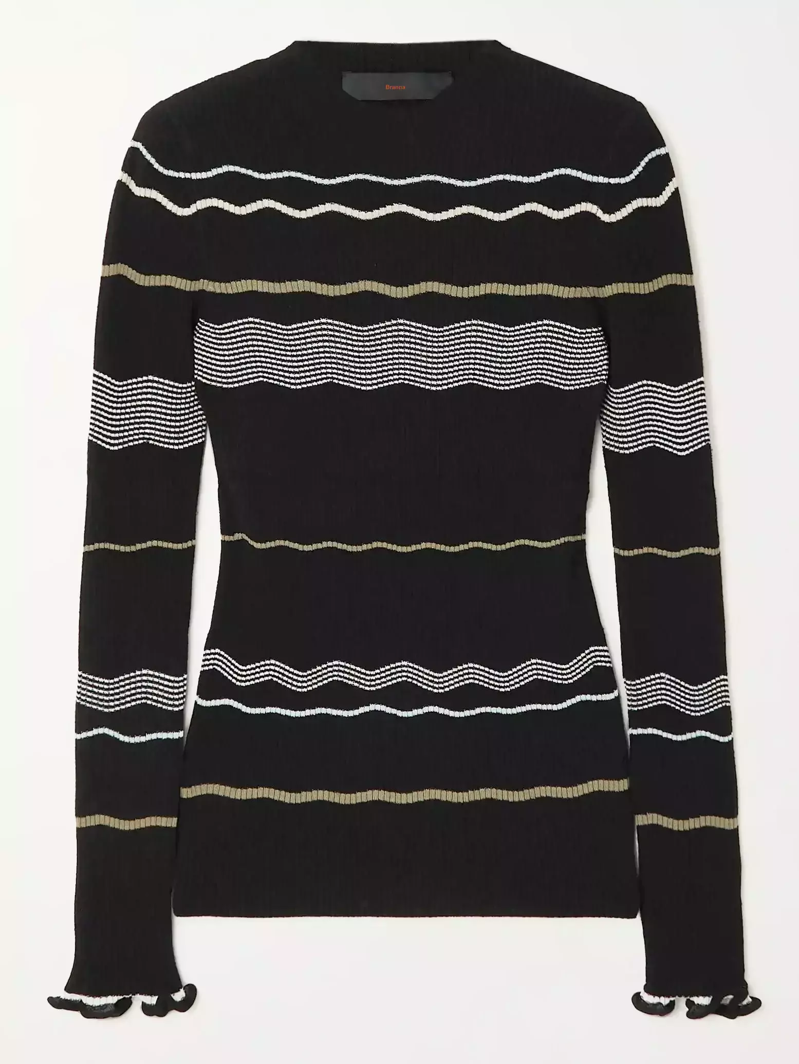 Baby SweatersStriped Ribbed Knit Stretch Sweater in Black