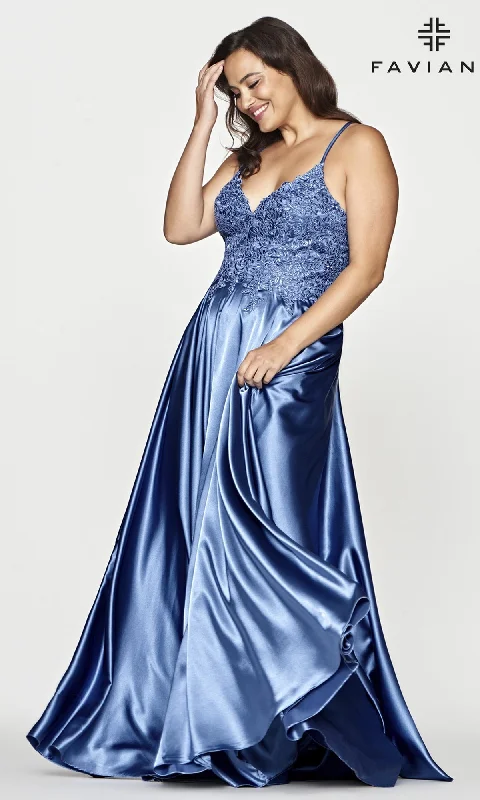 budget-friendly prom dressesFaviana Plus-Size Long Lace-Up Prom Dress