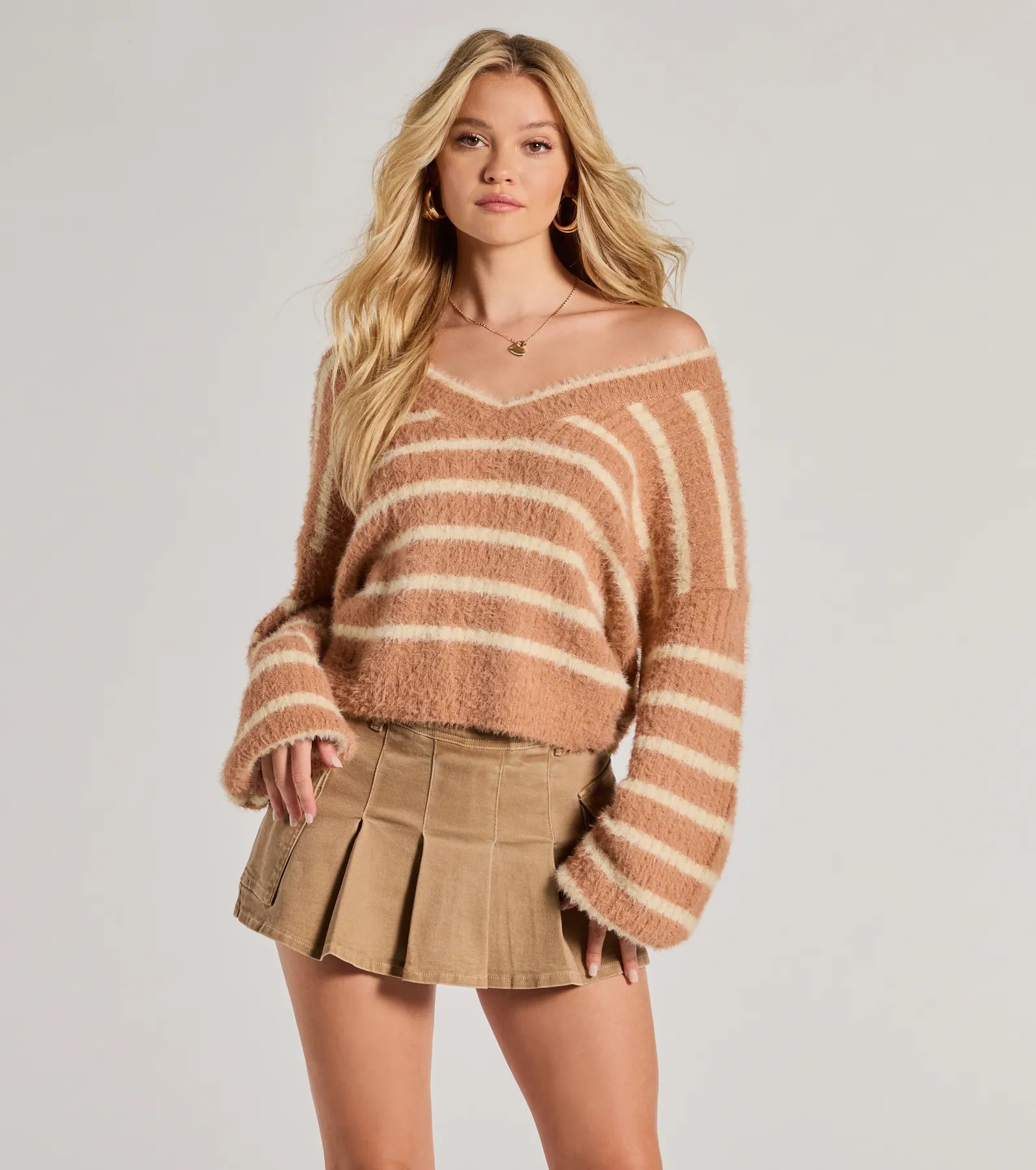 Fashionable Luxurious Chunky SweatersCozy Charm Striped Eyelash Knit Sweater