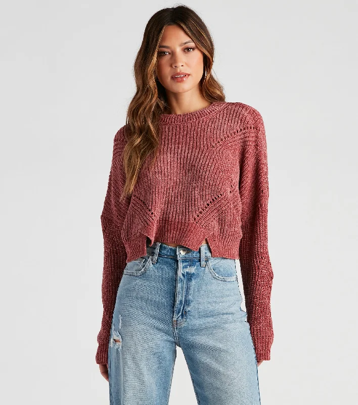 Extra-Large Flannel-Lined SweatersSeasonal Treat Chenille Crop Sweater