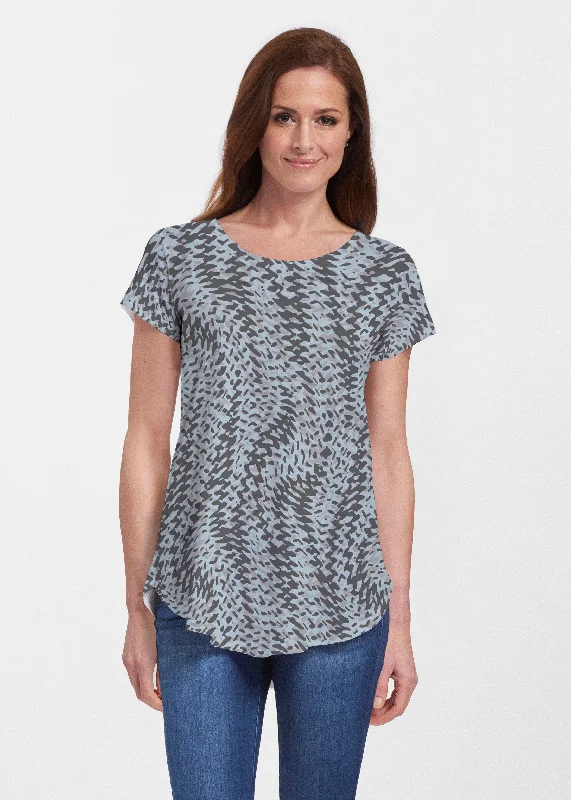 women's tops for black-tie affairsTextured Tracks Black (7720) ~ Signature Short Sleeve Scoop Neck Flowy Tunic