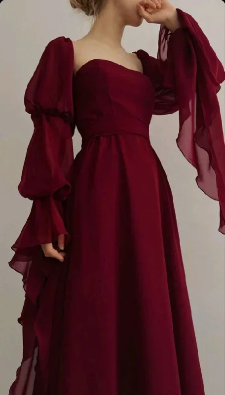 chiffon prom dressesVintage Romantic A-Line Burgundy Prom Dress Evening Dress Y7583