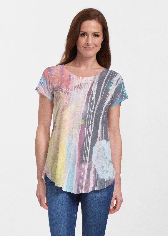 affordable women's topsGraffiti Floral (25020) ~ Signature Short Sleeve Scoop Neck Flowy Tunic