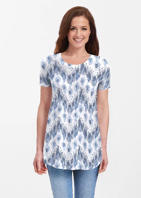 women's tops for those who appreciate subtle and muted tonesTonal Waves Blue (7804) ~ Butterknit Short Sleeve Tunic