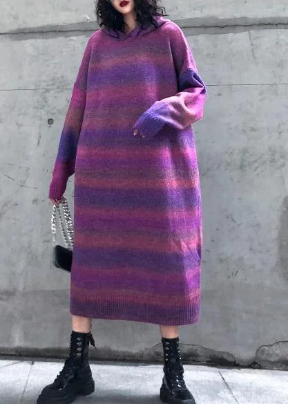 Cozy Custom Embellished SweatersChunky rose purple Sweater Wardrobes Moda hooded thick Art knitwear