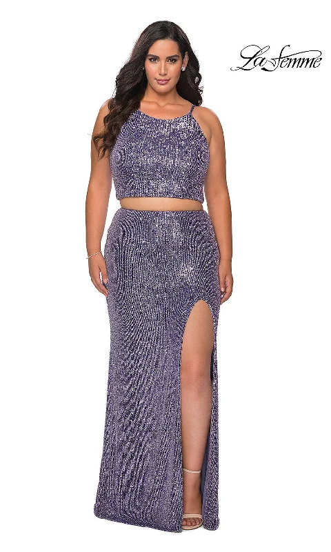 prom dress try-on ideasPlus Two-Piece Long Sequin Prom Dress by La Femme