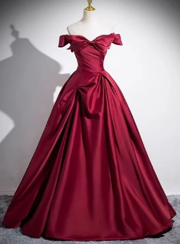 elegant prom dressesFashion Burgundy Satin Pleats Prom Dress A Line Elegant Ball Gown Y7661