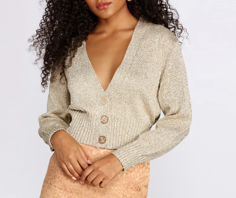 Wholesale Affordable Women's SweatersDripped In Glitter Cropped Cardigan