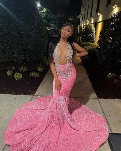 prom dresses with built-in petticoatsGorgeous Pink Beaded Sequins Evening Dress Mermaid Prom Dress Y8016