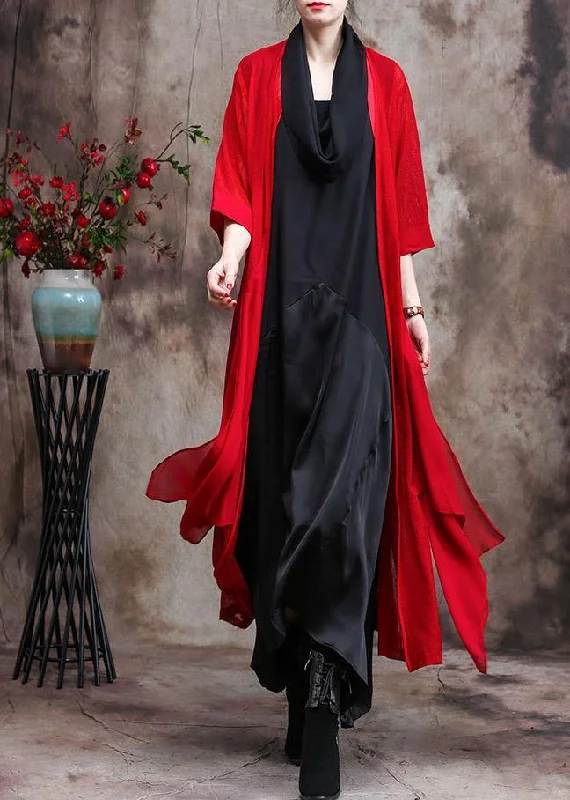 Wholesale Chunky SweatersRed Quality Long Chiffon Cardigan Coats Photography Asymmetric Outwears